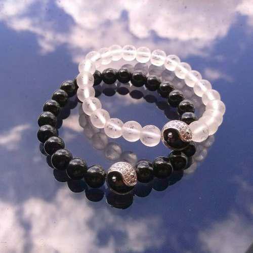 Par Pulseras Parejas Yin Yang Piedras Cuarzo Onix Circones