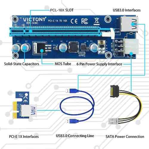 Riser Pci Express Usb 3.0 Pcie X1 X16 V 006c Btc Eth Rig