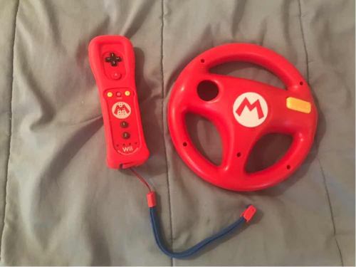 Control Wii Remote, C/ Forro Y Volante Inspirado Mario Kart