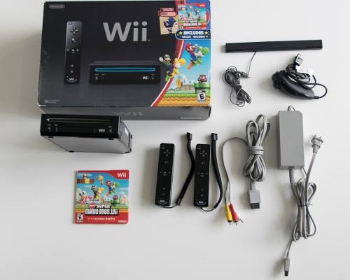 Wii Consola Original Negra. En Su Caja. 2 Controles.