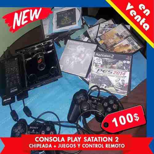 Consola Play Satation 2, Chipeada + 50 Juegos Y Control Remo