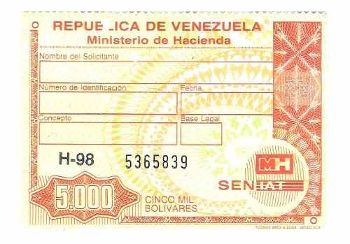 Timbres Fiscales De  Bolívares