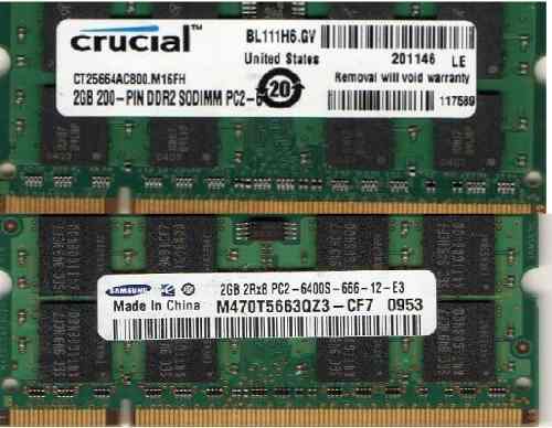 2 Pcs Memoria Ram 2gb Ddr2 Laptop Lenovo Acer Hp Compaq Asus