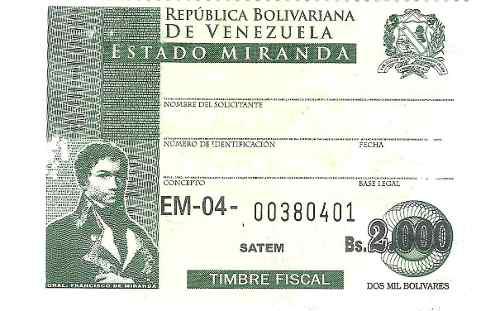 Timbres Fiscales De 2.000 Bolívares Del Edo. Miranda