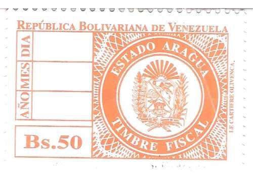 Timbres Fiscales De 50 Bolívares Del Edo. Aragua