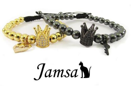 Pulsera Pareja Corona Rey Reina Caja Bolsa 14 Trup