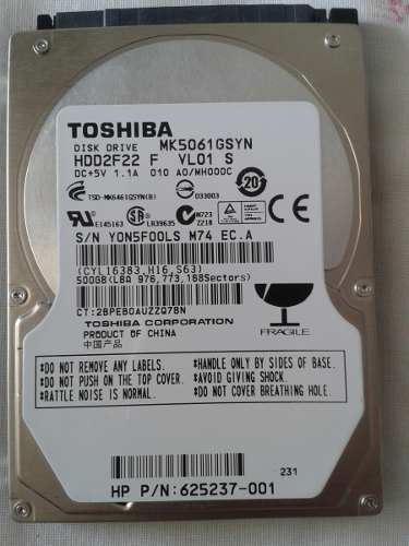Disco Duro Para Laptop 500gb, Marca Toshiba - Repuesto