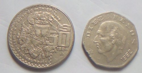 Monedas Antiguas Mexicanas De 10 Y 50 Pesos 