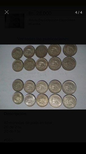 Monedas De Plata 20 De 2 Y 20 De 1 Bs