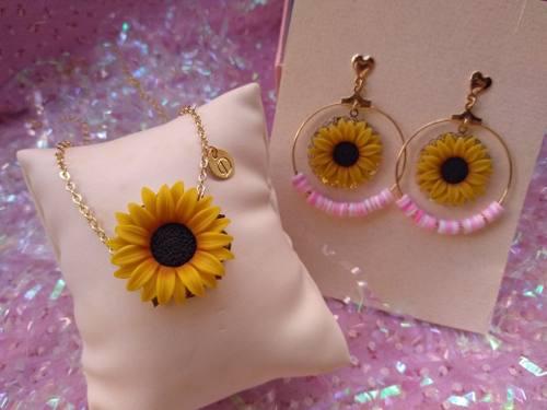 Collar Y Zarcillos 550mil Girasol Laminado Oro Goldfilled