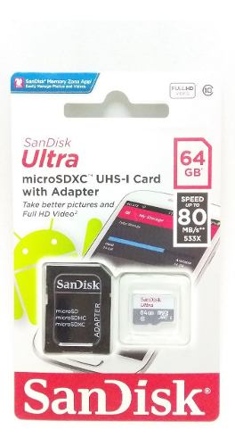 Memoria Micro Sdxc Sandisk 64gb Clasemb/s C/adapt Orig