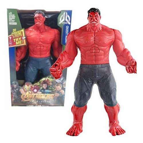 Muñeco Hulk Rojo Luz Y Sonido 30cm Pantera Thor Batman Iron