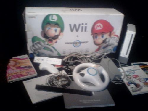 Nintendo Wii Mario Kart Con Tres Juegos Originales (70usd)