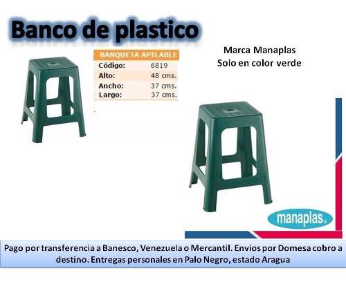 Banco De Plastico Manaplas Verde Oferta