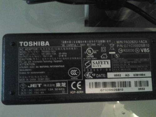Cargador Laptop Toshiba Satellit Pau-1aca Prcio 10 Vds