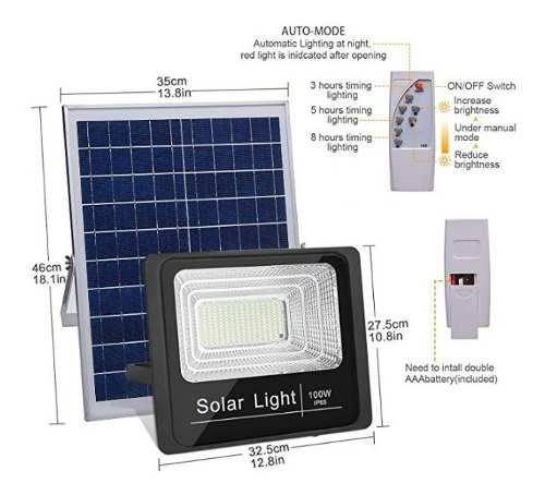 Reflector Led Lampara Panel Solar 100w Con Control 90vrdes