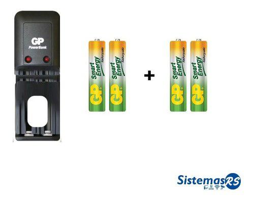 Cargador Powerbank Pila Bateria Recargable + 4x Aaa 400ma Gp