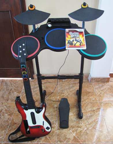 Guitarra + Bateria + Microfono + Juego Guitar Hero Wii