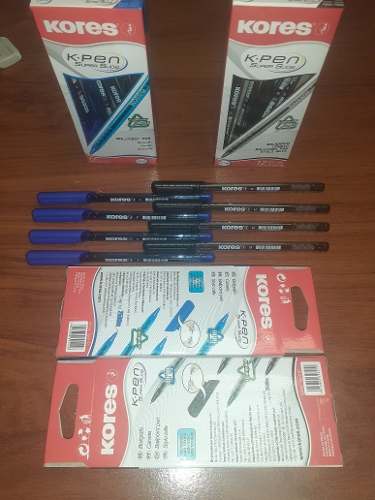 Bolígrafos Kores Azul Y Negro De 12 Y 24 Unidades