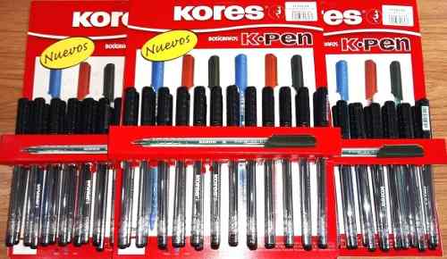 Bolígrafos Kores Color Negro Rojo Azul Display De 24 Und