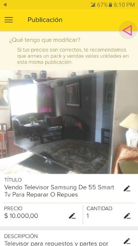 Televisor Samsung De 55 Smart Tv Para Repuestos Pantalla Par