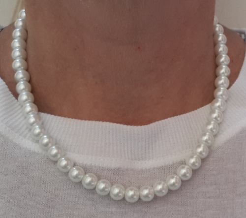 Collar Bisutería De Perlas Blancas, Nuevo