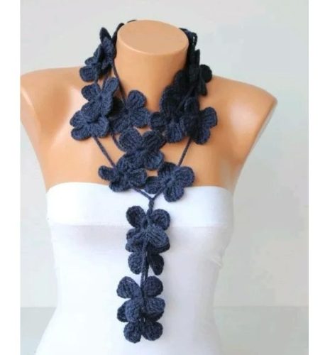 Collar Largo Tipo Bufanda Flores Grandes Tejidas Crochet