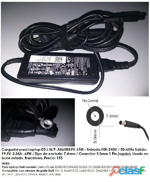 Cargador para Laptop DELL N/P: A065R039L 65W