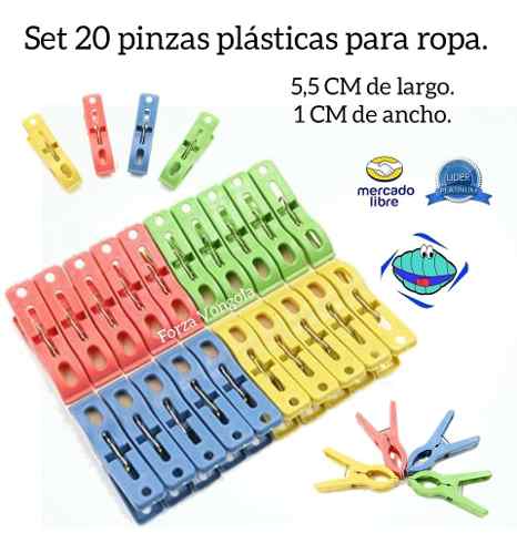 Set De 20 Pinzas Ganchos Plásticos Para Ropa Detal Y Mayor