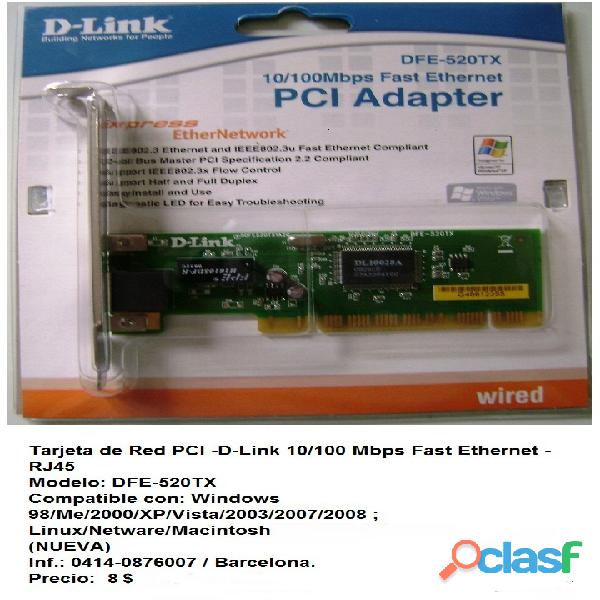 Tarjeta de Red PCI D Link 10/100 Mbps Fast Ethernet RJ45