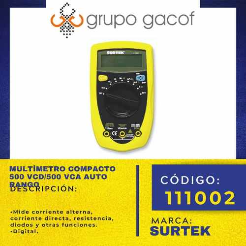 Multimetro Digital Auto Rango 500 Vcd/500 Vca, Marca Surtek