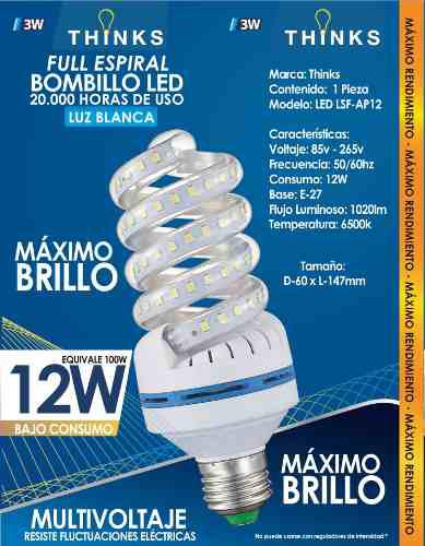 Bombillo Espiral Led 12w Luz Blanca E27