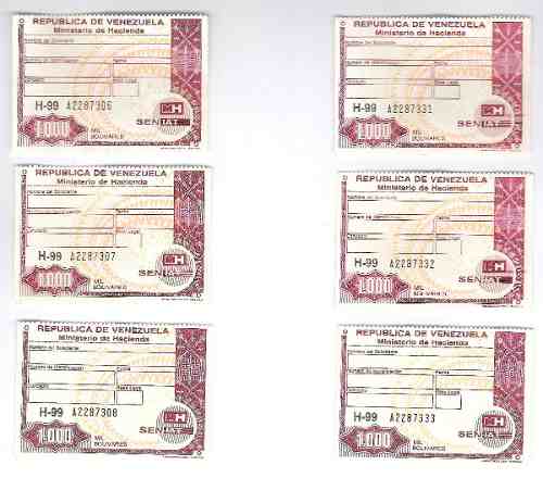 Timbres Fiscales De  Bolívares 3 Seriales Consecutivos