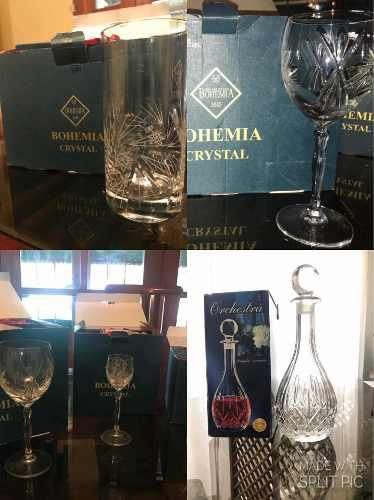 Juego De Finos Vasos, Copas Y Whiskera Cristal De Bohemia