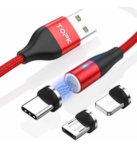 Cable Usb Magnético De Carga Y Datos Topk De Nylon 3 Pines