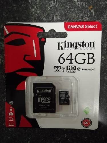 Memoria Microsd Kingston 64 Gb, Clase 10 Original