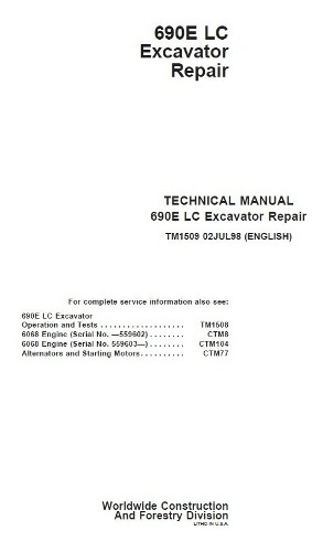 John Deere 690e Lc Excavadora Manual De Servicio