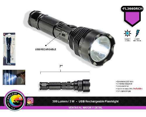 Linterna Usb 7 Recargable 300 Lumen / 3 Watt Negra