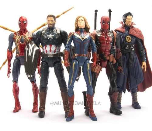 Colección 5 Figuras Avengers Deadpool Capitana Marvel 18cm