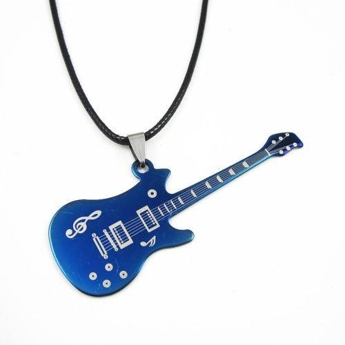 Collar Guitarra Electrica Acero Azul O Negra C/ Cordon Cuero