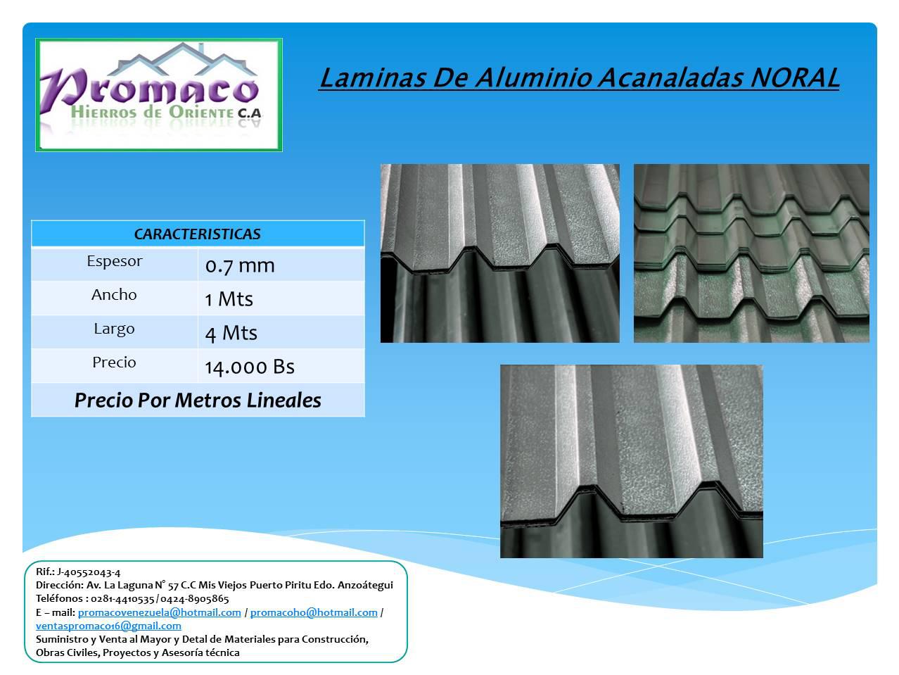 Laminas de Aluminio Acanaladas Noral 4 Metros