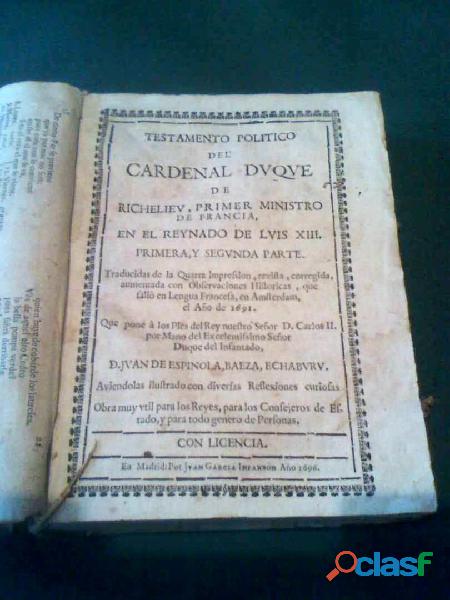 TESTAMENTO POLITICO CARDENAL DVQVE año 1696