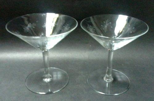 Dos Copas Para Martini Cristal Años 50 Tallado Átomos