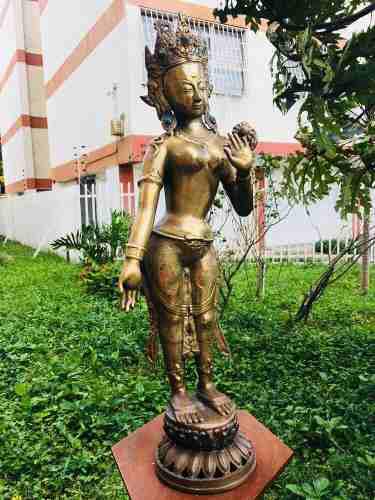 Buda Diosa Escultura Antigua De Bronce Perfecta