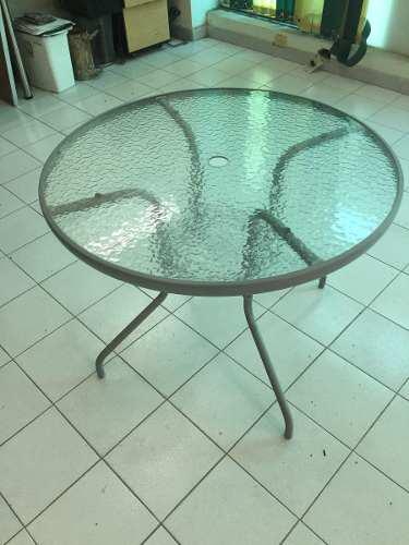 Mesa De Jardin Diámetro 90 Cm C/ Vidrio Escarchado Alto 69