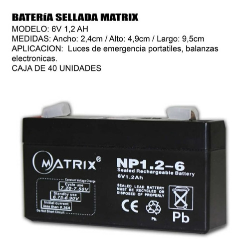 Batería 12v 7ah, 5ah, 1.2ah Matrix