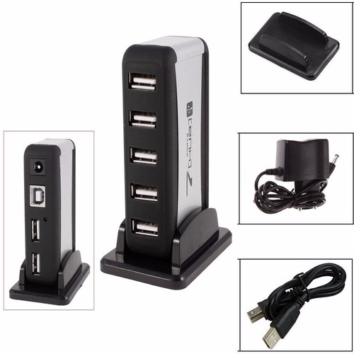 Hub Usb 2.0, 7 Puertos Con Enchufe Y Conector Para Ordenador