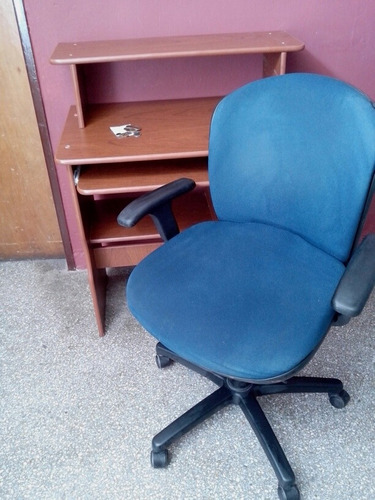 Mesa Computadora Caoba+silla Ejecutiva Azul