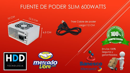 Fuente De Poder Slim 600watts Nueva (case Delgados) Chacaito