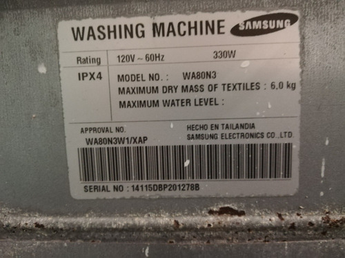 Lavadora Samsung 6 Kg. Wa80n3